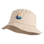 Michigan Sailboat Embroidered Unisex Cotton Twill Bucket Hat - Khaki M