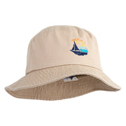 Michigan Sailboat Embroidered Unisex Cotton Twill Bucket Hat - Khaki M