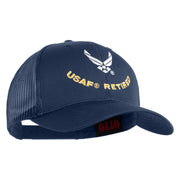 USAF Retired Embroidered Solid Cotton Twill Mesh Cap - Navy OSFM