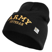Licensed Army Veteran Letters Embroidered 8 Inch Knitted Short Beanie - Black OSFM