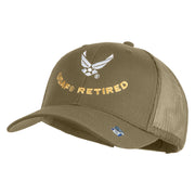 USAF Retired Embroidered Solid Cotton Twill Mesh Cap - Khaki OSFM