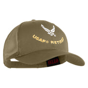 USAF Retired Embroidered Solid Cotton Twill Mesh Cap - Khaki OSFM