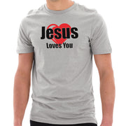 Jesus Loves You Phrase Graphic Design Short Sleeve Jersey T-Shirt