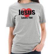 Jesus Loves You Phrase Graphic Design Short Sleeve Jersey T-Shirt