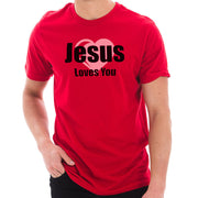 Jesus Loves You Phrase Graphic Design Short Sleeve Jersey T-Shirt