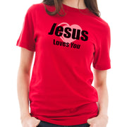 Jesus Loves You Phrase Graphic Design Short Sleeve Jersey T-Shirt