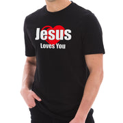 Jesus Loves You Phrase Graphic Design Short Sleeve Jersey T-Shirt