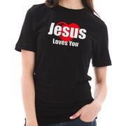 Jesus Loves You Phrase Graphic Design Short Sleeve Jersey T-Shirt