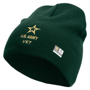 Licensed Star US Army Veteran Military Embroidered 8 Inch Knitted Short Beanie - DK-Green OSFM