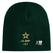 Licensed Star US Army Veteran Military Embroidered 8 Inch Knitted Short Beanie - DK-Green OSFM