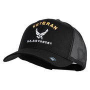 Veteran US Air Force Embroidered Solid Cotton Twill Mesh Cap - Black OSFM