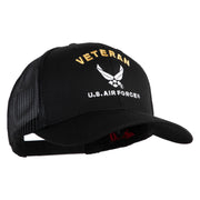 Veteran US Air Force Embroidered Solid Cotton Twill Mesh Cap - Black OSFM