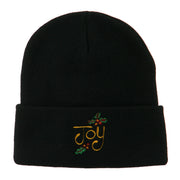 Joy with Mistletoe Embroidered Long Beanie