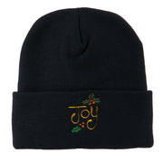 Joy with Mistletoe Embroidered Long Beanie