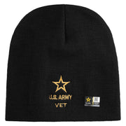 Licensed Star US Army Veteran Military Embroidered 8 Inch Knitted Short Beanie - Black OSFM