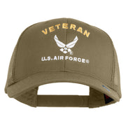 Veteran US Air Force Embroidered Solid Cotton Twill Mesh Cap - Khaki OSFM