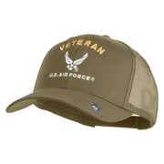 Veteran US Air Force Embroidered Solid Cotton Twill Mesh Cap - Khaki OSFM
