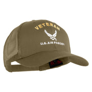 Veteran US Air Force Embroidered Solid Cotton Twill Mesh Cap - Khaki OSFM