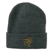 Joy with Mistletoe Embroidered Long Beanie