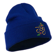 Joy with Mistletoe Embroidered Long Beanie