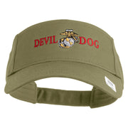 Devil Dog Design Embroidered Cotton Twill Sun Visor - Khaki OSFM