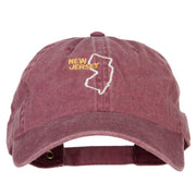 New Jersey with Map Outline Embroidered Washed Cotton Twill Cap