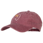 New Jersey with Map Outline Embroidered Washed Cotton Twill Cap