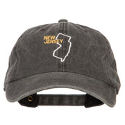 New Jersey with Map Outline Embroidered Washed Cotton Twill Cap