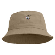 Cute Cow Embroidered Pigment Dyed Bucket Hat - Khaki OSFM