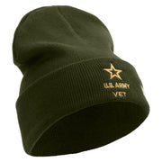 Licensed Star US Army Veteran Military Embroidered 12 Inch Long Knitted Beanie - Olive OSFM