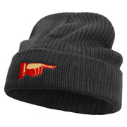 Pointing Finger Embroidered Big Size Cuff Long Beanie - Black OSFM