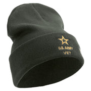 Licensed Star US Army Veteran Military Embroidered 12 Inch Long Knitted Beanie - DK-Grey OSFM