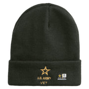 Licensed Star US Army Veteran Military Embroidered 12 Inch Long Knitted Beanie - DK-Grey OSFM