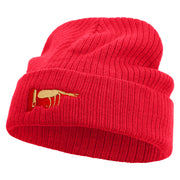 Pointing Finger Embroidered Big Size Cuff Long Beanie - Red OSFM