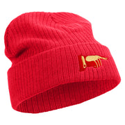 Pointing Finger Embroidered Big Size Cuff Long Beanie - Red OSFM