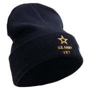 Licensed Star US Army Veteran Military Embroidered 12 Inch Long Knitted Beanie - Navy OSFM