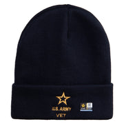 Licensed Star US Army Veteran Military Embroidered 12 Inch Long Knitted Beanie - Navy OSFM