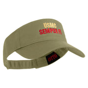 USMC Semper Fi Design Embroidered Cotton Twill Sun Visor - Khaki OSFM