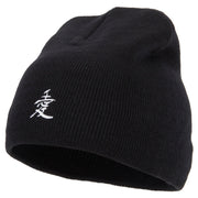 Japanese Chinese Love Embroidered 8 Inch Knitted Short Beanie