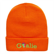 Goalie Glove Embroidered 12 Inch Long Knitted Beanie