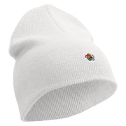 Made in USA Peace Flower Embroidered 8 Inch Solid Knit Short Beanie - White OSFM