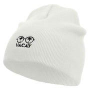 Sunglass Vacay Embroidered 8 Inch Short Beanie - White OSFM