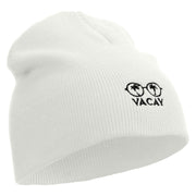 Sunglass Vacay Embroidered 8 Inch Short Beanie - White OSFM