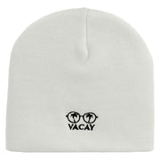 Sunglass Vacay Embroidered 8 Inch Short Beanie - White OSFM