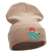 Farm Scape Embroidered 12 Inch Solid Long Beanie Made in USA