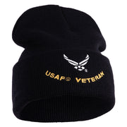 USAF Veteran Logo Embroidered 12" Knit Cuff Long Beanie - Black OSFM