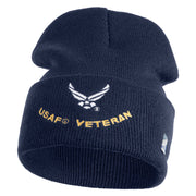 USAF Veteran Logo Embroidered 12" Knit Cuff Long Beanie - Navy OSFM
