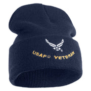 USAF Veteran Logo Embroidered 12" Knit Cuff Long Beanie - Navy OSFM