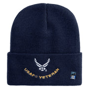 USAF Veteran Logo Embroidered 12" Knit Cuff Long Beanie - Navy OSFM