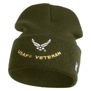 USAF Veteran Logo Embroidered 12" Knit Cuff Long Beanie - Olive OSFM